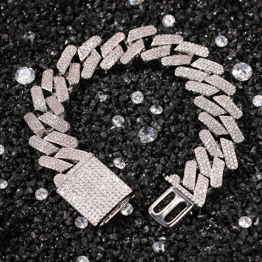 Unisex Iced Out Cuban Link Chain Necklace & Bracelet Set with Cubic Zirconia, Gold Plated or Silver Plated Statement Jewelry product image