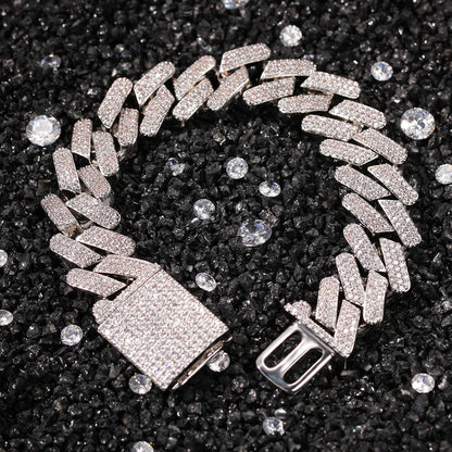 Unisex Iced Out Cuban Link Chain Necklace & Bracelet Set with Cubic Zirconia, Gold Plated or Silver Plated Statement Jewelry