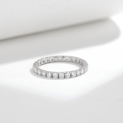 Round Moissanite Eternity Ring, S925 Silver Gold-Plated Stackable Wedding Ring for Women