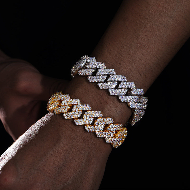18mm Iced Out Rhombus Cuban Link Bracelet - 3 Row Cubic Zirconia Copper Hip Hop Bracelet for Men and Women product image