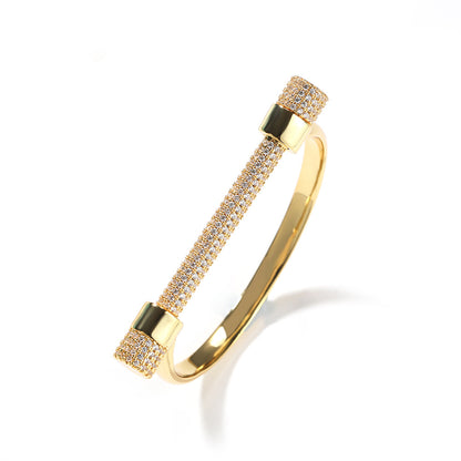 Cubic Zirconia Circle Cuff Bracelet for Women - Trendy Statement Bangle in Gold or Silver Tone