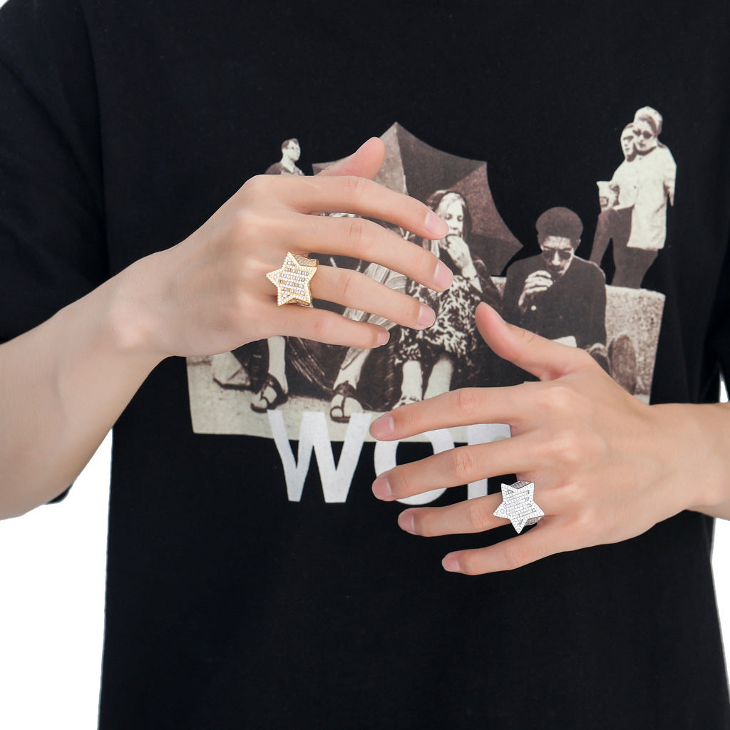 Hip Hop Star Cubic Zirconia Ring for Men