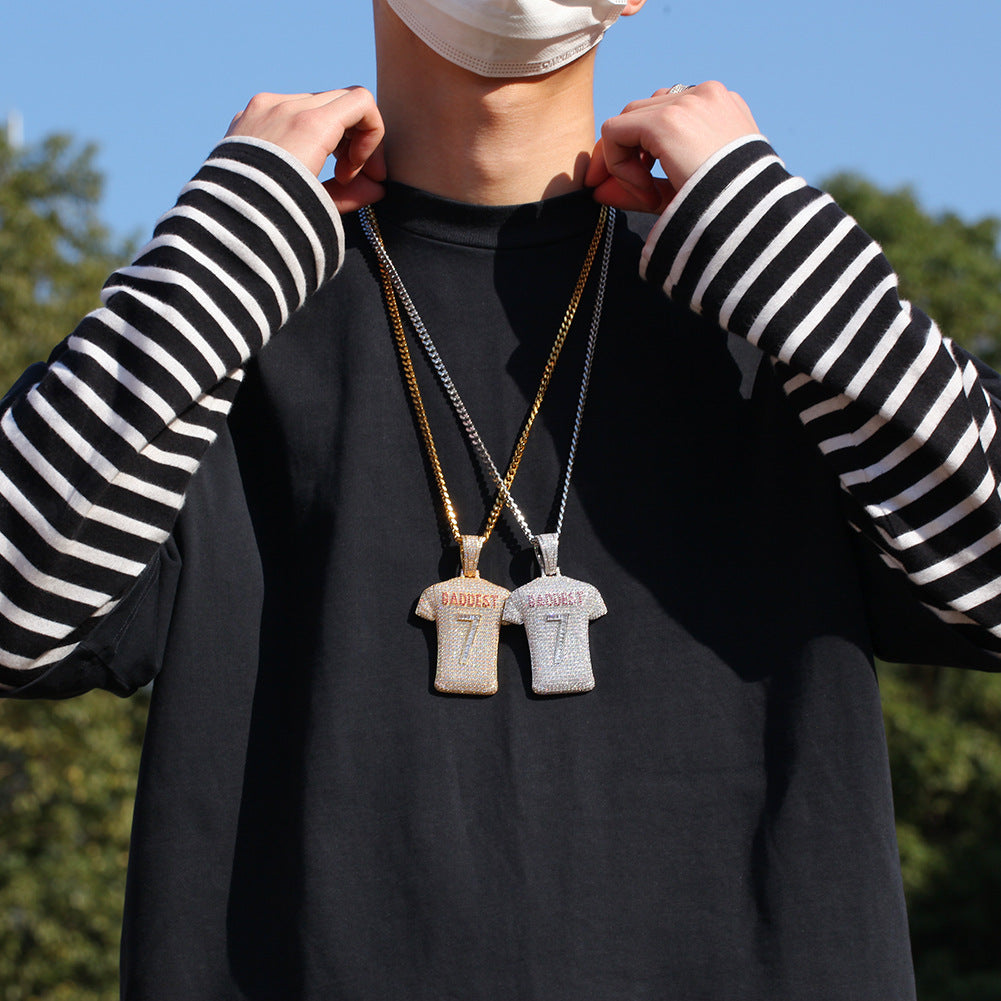 Iced Out Jersey Pendant Necklace with Cuban Chain for Men & Women - Gold Plated or Silver Plated Cubic Zirconia Statement Chain product image
