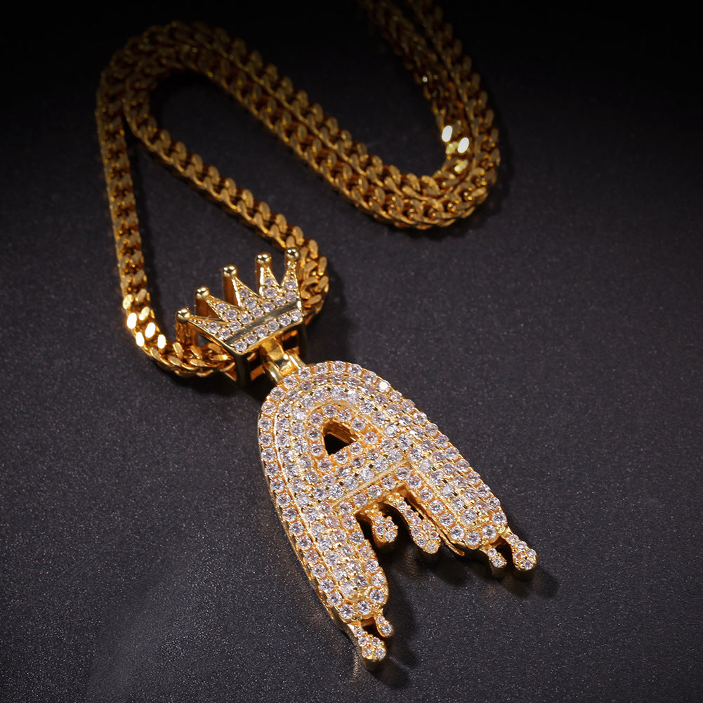 Iced Crown Initial Letter Pendant Necklace with Cubic Zirconia 24-Inch Twisted Chain for Women & Men product image