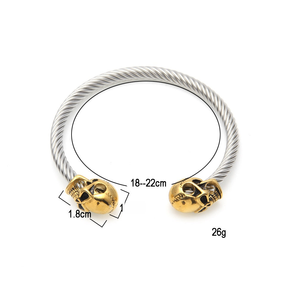 Unisex Vintage Skull Cuff Bracelet in Stainless Steel – Statement Bangle with Cubic Zirconia Accent product image