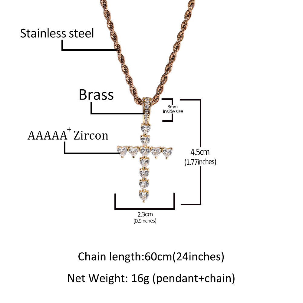 Iced Cross Pendant Necklace for Women and Men - Cubic Zirconia Statement Chain in Gold or Silver, 24 Inch Twist Rope Chain product image
