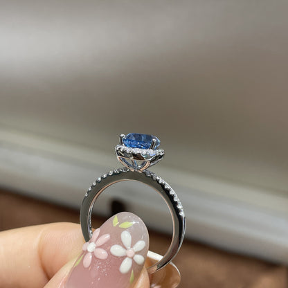 Blue Pear Halo Ring for Women, Moissanite Ring, S925 Teardrop Engagement Style