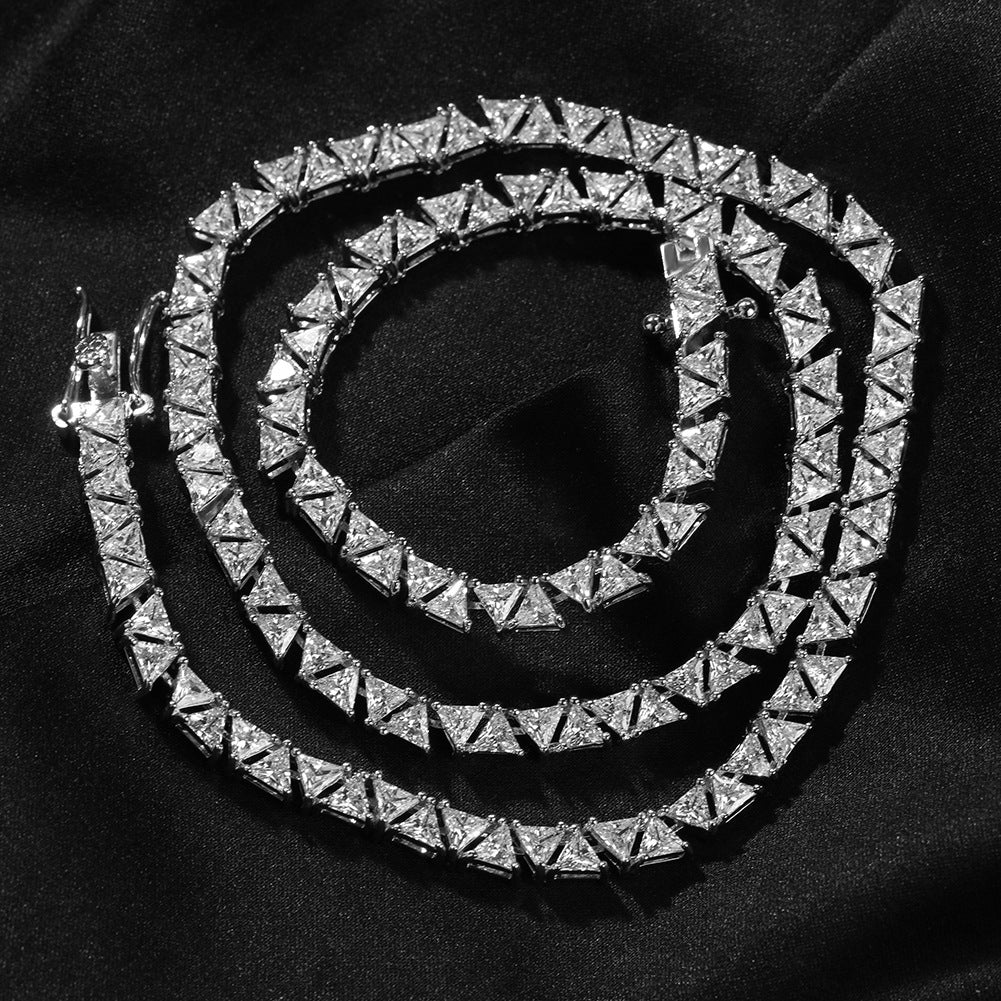Unisex Iced Zircon Tennis Chain Necklace in Gold and Silver Tone Hip Hop Copper Jewelry
