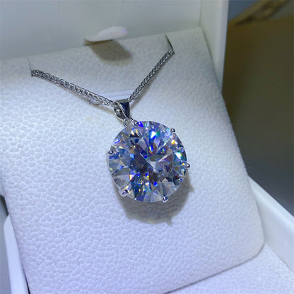 20 Carat Six-Prong Moissanite Pendant Necklace Round Solitaire Statement Jewelry