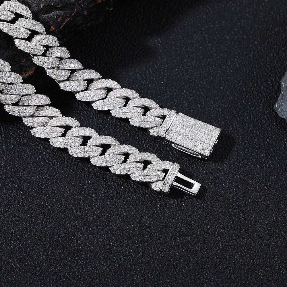 Moissanite Bubble Cuban Link Chain Bracelet & Necklace, 925 Silver Unisex