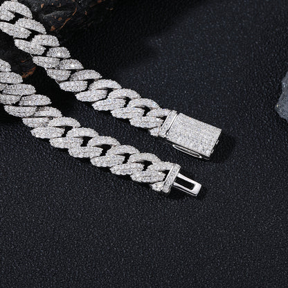 Moissanite Bubble Cuban Link Chain Bracelet & Necklace, 925 Silver Unisex