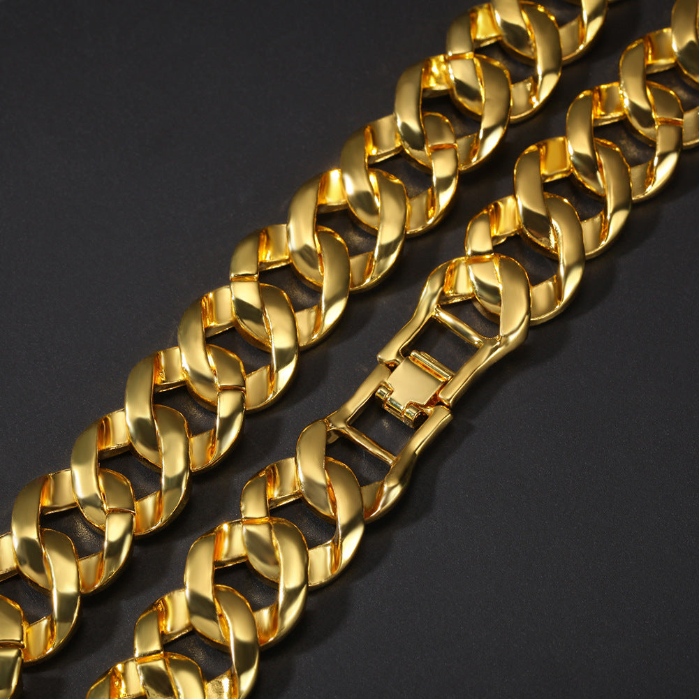 Iced Out Gold Tone Cuban Link Necklace & Bracelet Set for Women and Men