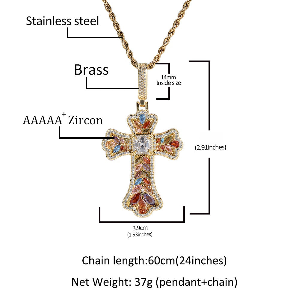 Iced Out Cross Pendant Necklace for Women and Men – Cubic Zirconia Twisted Chain in Gold, Silver & Rose Gold