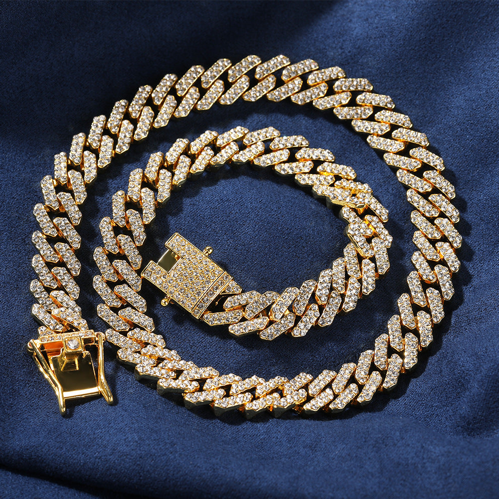 Iced Out Cuban Link Chain Necklace Bracelet Set for Women & Men, Gold or Silver Plated Statement Hip Hop Jewelry