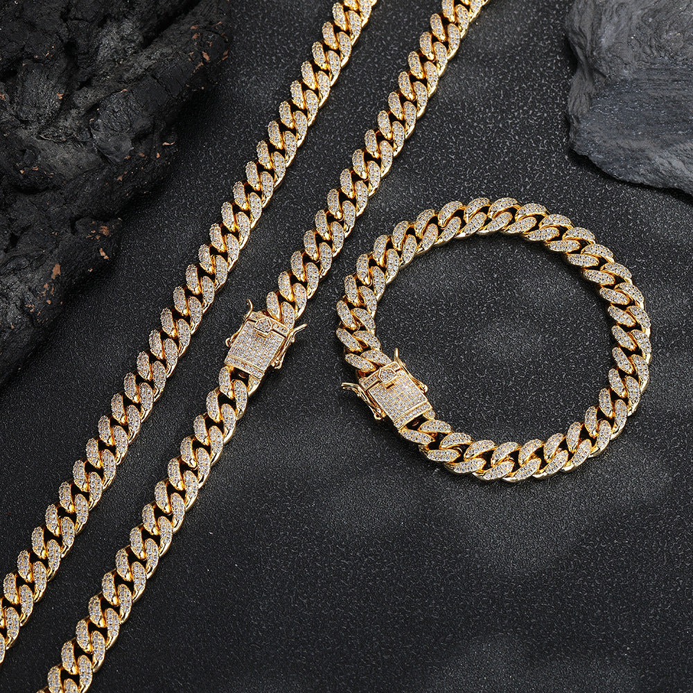 10mm Iced Out Cuban Link Bracelet, Zircon Hip Hop Chain for Men Women