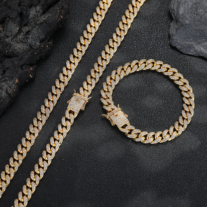 10mm Iced Out Cuban Link Bracelet, Cubic Zirconia Hip Hop Chain for Men Women