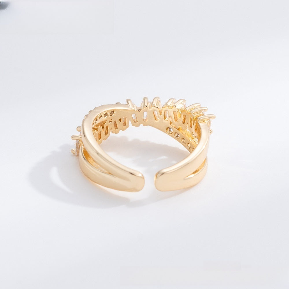 Adjustable Cross Over Cubic Zirconia Ring in Gold Plated Finish for Women & Men product image