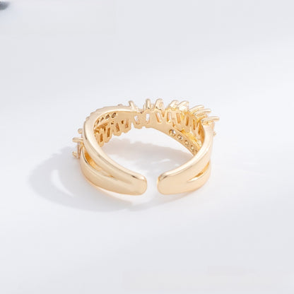 Adjustable Cross Over Cubic Zirconia Ring in Gold Plated Finish for Women & Men