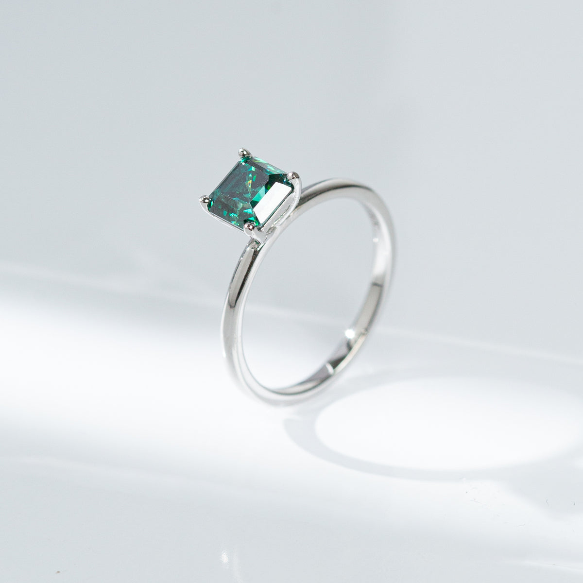 1ct Green Asscher Cut Moissanite Ring, Solitaire Style Ring product image