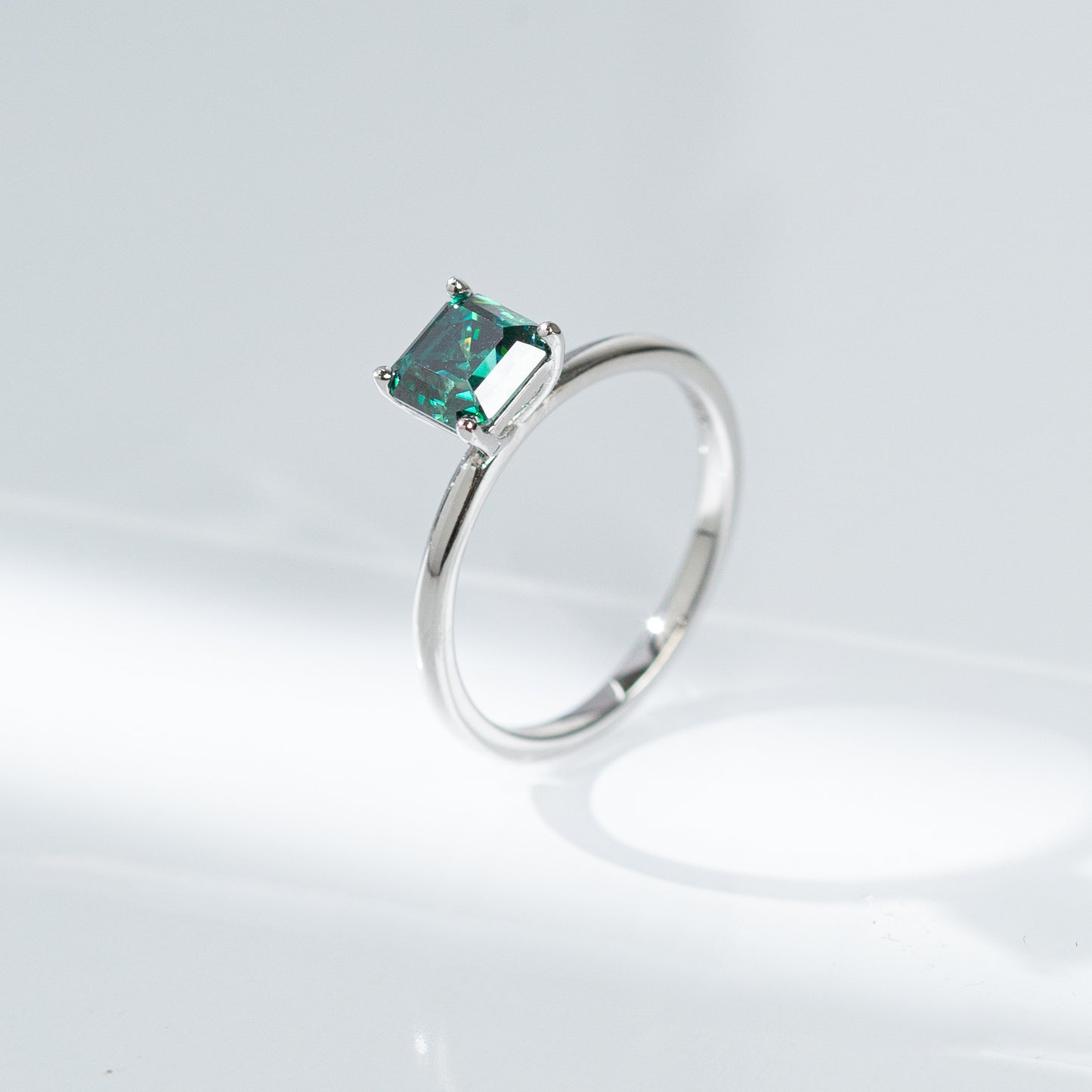 1ct Green Asscher Cut Moissanite Ring, Solitaire Style Ring product image