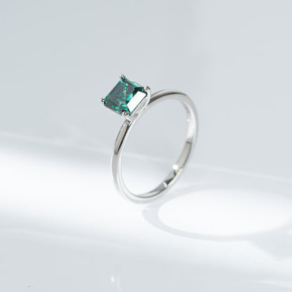 1ct Green Asscher Cut Moissanite Ring, Solitaire Style Ring