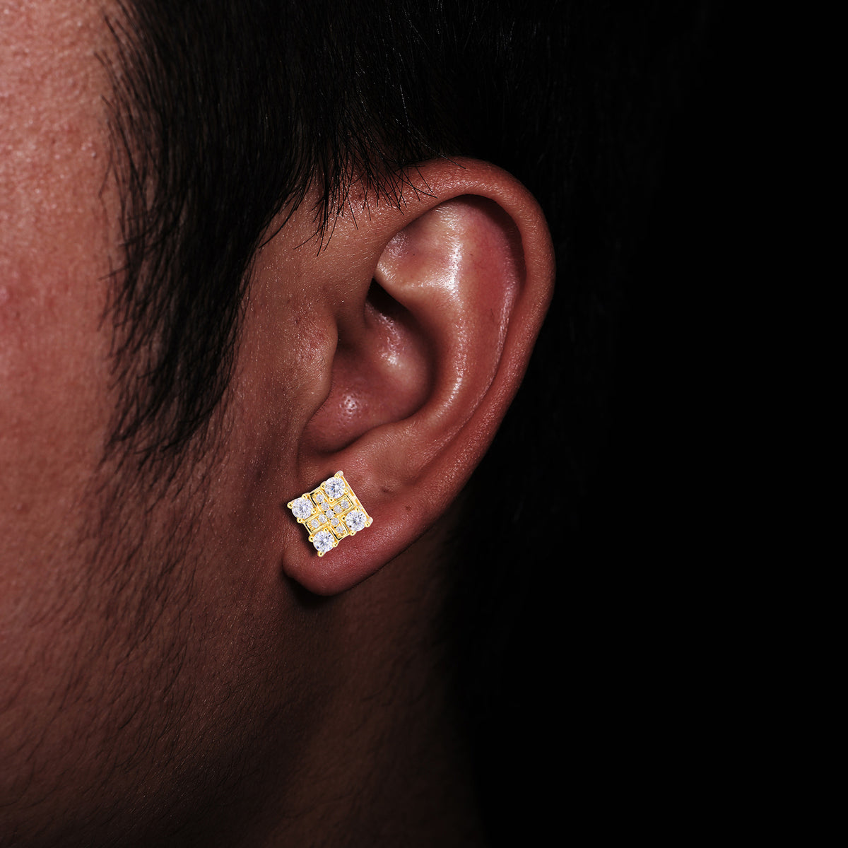 Moissanite Geometric Square Stud Earrings, Iced Out Hip Hop Ear Studs, Unisex Unbranded product image