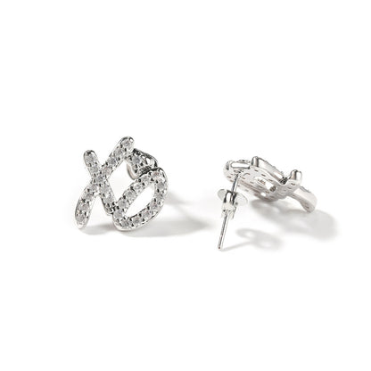 Cubic Zirconia XO Letter Stud Earrings for Women & Men, Gold or Silver Tone Copper Hip Hop Statement Earrings