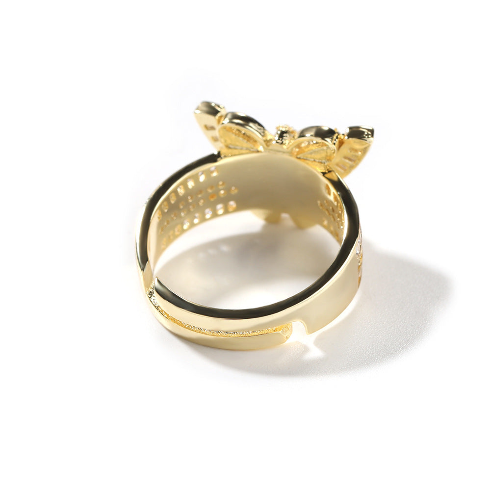 Adjustable Gold Plated Butterfly Ring for Women with Cubic Zirconia - Elegant Statement Open Ring