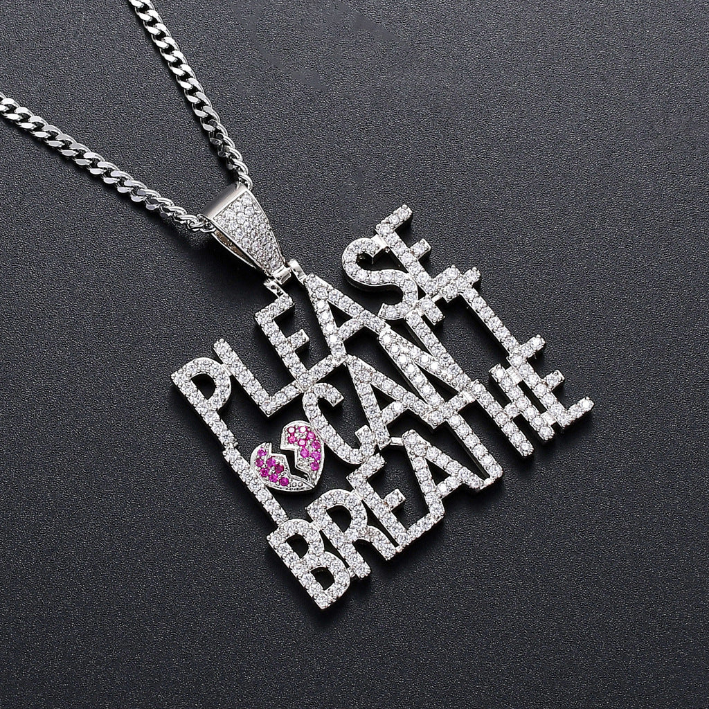 Hip Hop Heart Letter Cubic Zirconia Necklace for Men and Women
