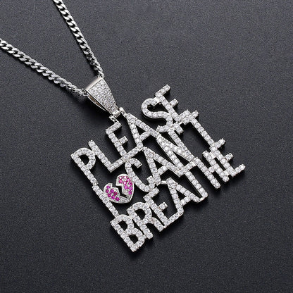 Hip Hop Heart Letter Cubic Zirconia Necklace for Men and Women