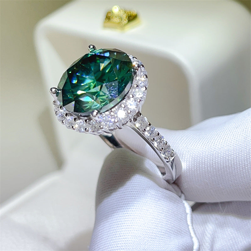 Green Moissanite Halo Ring for Women, 5 Carat Round Statement Engagement Ring product image