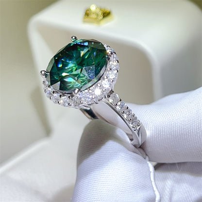 Green Moissanite Halo Ring for Women, 5 Carat Round Statement Engagement Ring