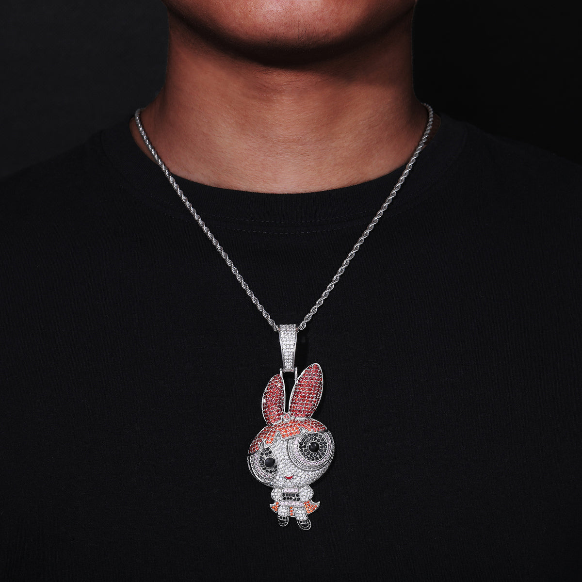 Iced Out Bunny Pendant Necklace for Men and Women, Hip Hop Cuban Link Chain Style, Gold Color CZ Statement Jewelry product image