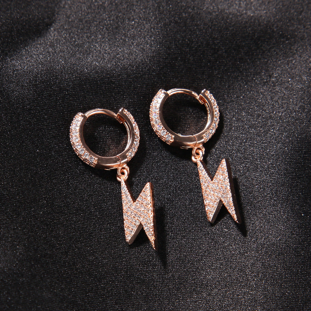 Lightning Bolt Hoop Earrings for Women & Men, Gold Plated Cubic Zirconia Statement Dangle Earrings, Trendy Hip Hop Jewelry 2026