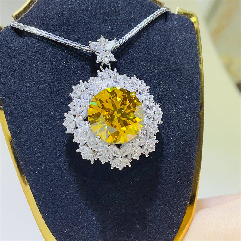 10 Carat Yellow Moissanite Pendant Necklace with Floral Halo Chain product image
