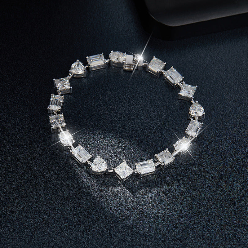 925 Silver Moissanite Tennis Bracelet, Mixed-Cut Link Bracelet product image
