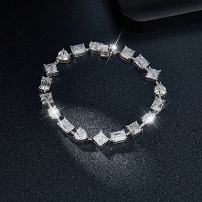 925 Silver Moissanite Tennis Bracelet, Mixed-Cut Link Bracelet