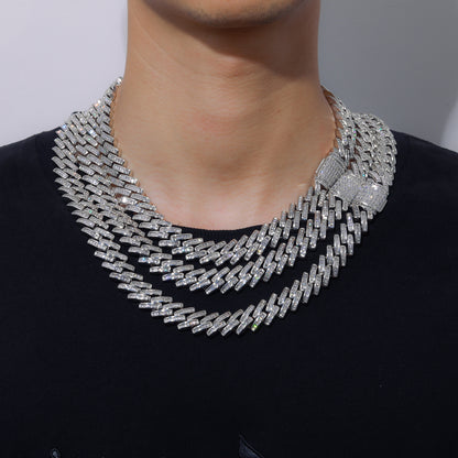 Geometric Zircon Cuban Link Chain Necklace and Bracelet