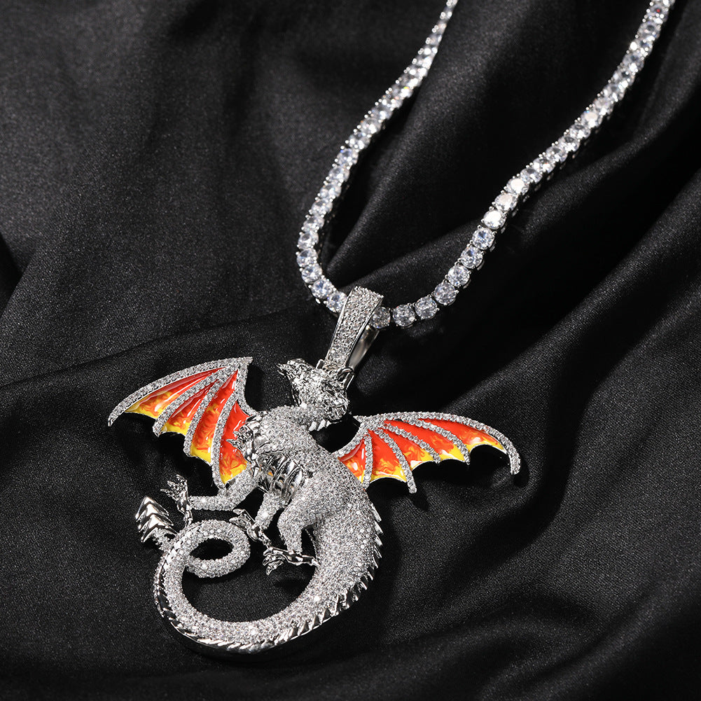 Black Dragon Pendant Necklace with Cubic Zirconia on Twisted Chain - Statement Fantasy Jewelry for Women