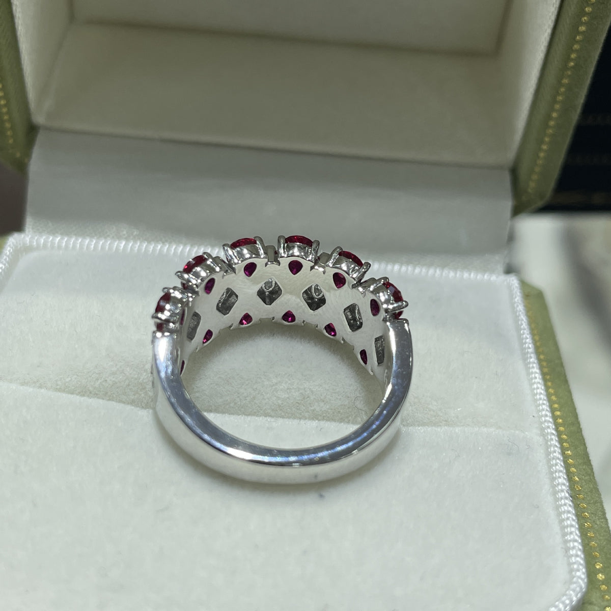 925 Silver Vintage Red Stone Bracelet, Ruby-Tone Wide Band Bangle product image