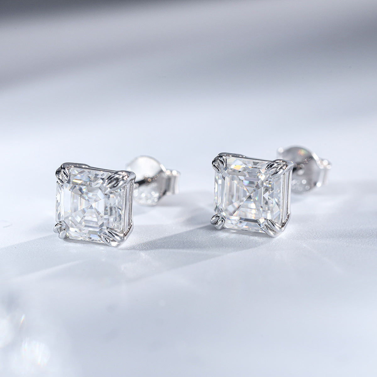 2 Carat Asscher Cut Moissanite Stud Earrings, 925 Silver, D Color, Unisex Square Sparkle product image