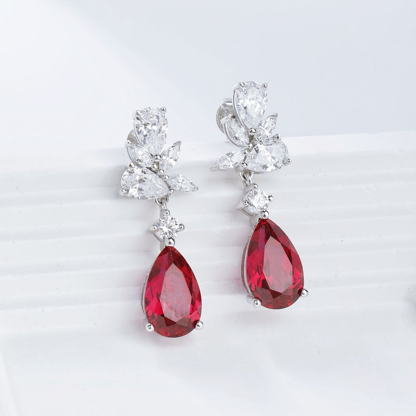 925 Silver Lab-Created Ruby Teardrop Drop Earrings product image