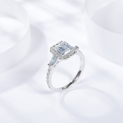 Emerald Cut Moissanite Halo Ring for Women, Engagement Ring, Promise Ring