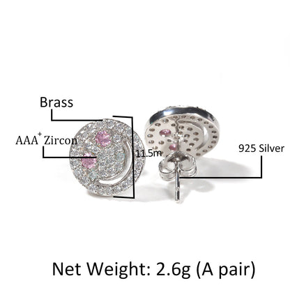 Sparkly Smiley Face Stud Earrings for Women - Crystal Copper Earrings in Silver or Gold Finish
