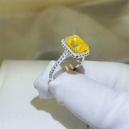 3 Carat Yellow Emerald Cut Moissanite Halo Ring for Women