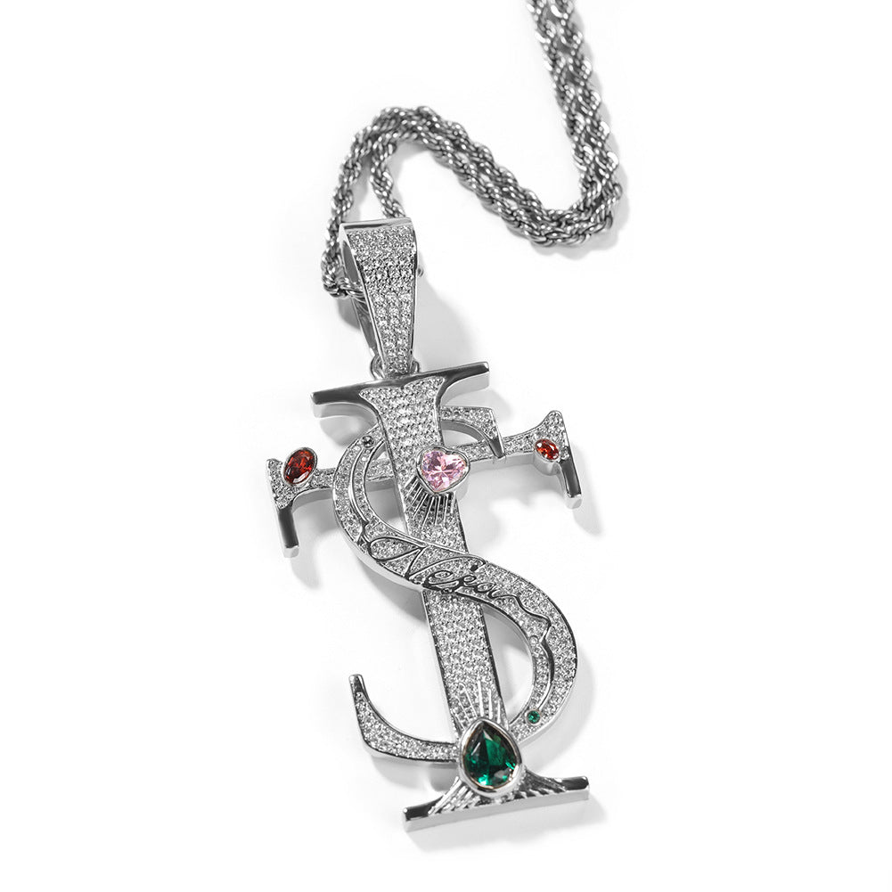 Iced Cross Pendant Necklace with Cubic Zirconia Rope Chain for Women and Men – Hip Hop Statement Jewelry, Gold Plated or Silver Plated, 24 Inch