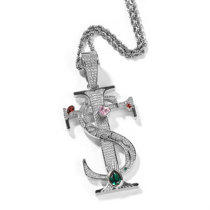 Iced Cross Pendant Necklace with Cubic Zirconia Rope Chain for Women and Men – Hip Hop Statement Jewelry, Gold Plated or Silver Plated, 24 Inch