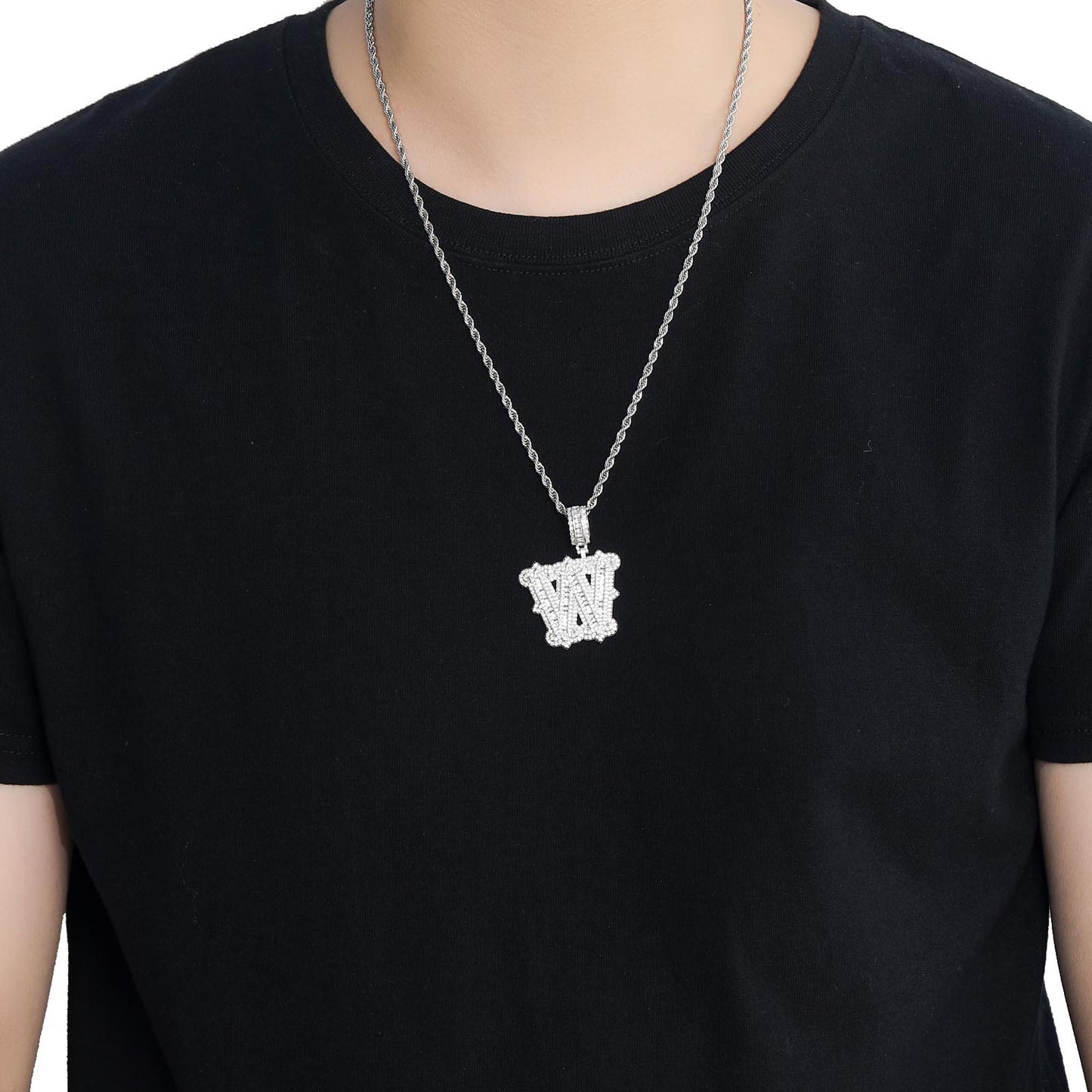 Hip Hop Letter Iced Link Spike Cubic Zirconia Pendant Necklace for Men and Women