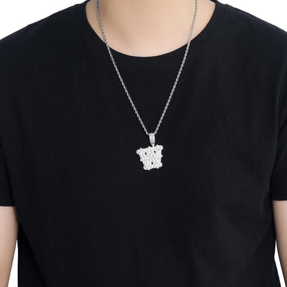 Hip Hop Letter Iced Link Spike Cubic Zirconia Pendant Necklace for Men and Women