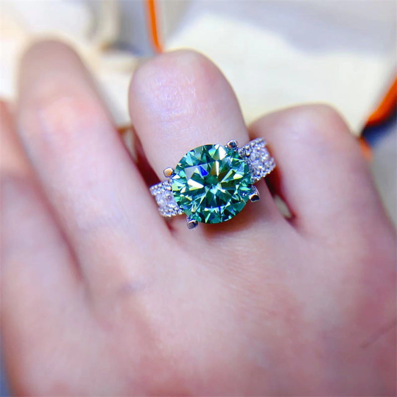 Moissanite Ring for Women, Round Solitaire Engagement Ring with Pave Band, 3 Carat or 5 Carat Promise Ring product image